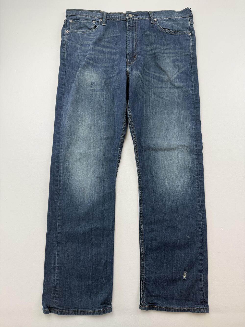 Levis 513 Jeans Mens 38x32 Blue Med Wash Denim Slim Straight Distressed Casual
